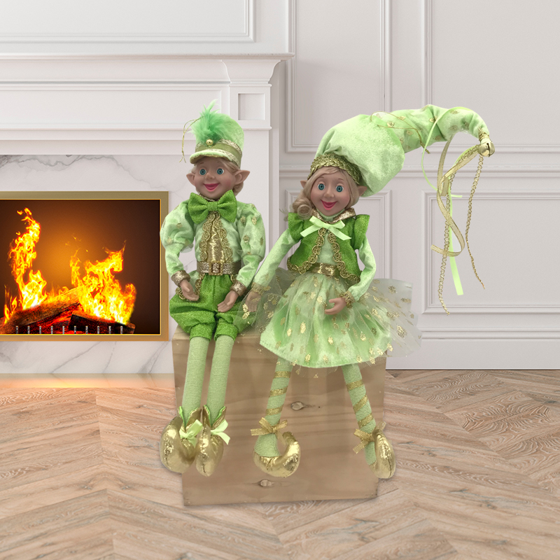 Christmas Apple Green Elf Xmas Doll Sitting For Kids Gift