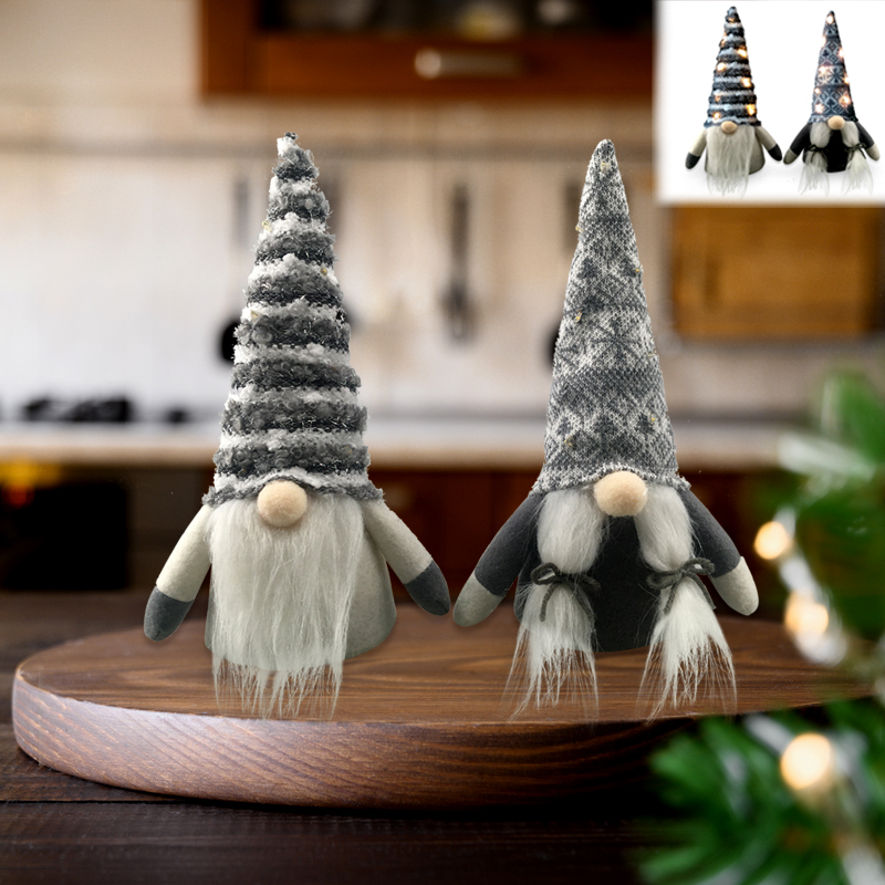 Christmas 10inch Gray White Gnome with Light Knitted Fabric