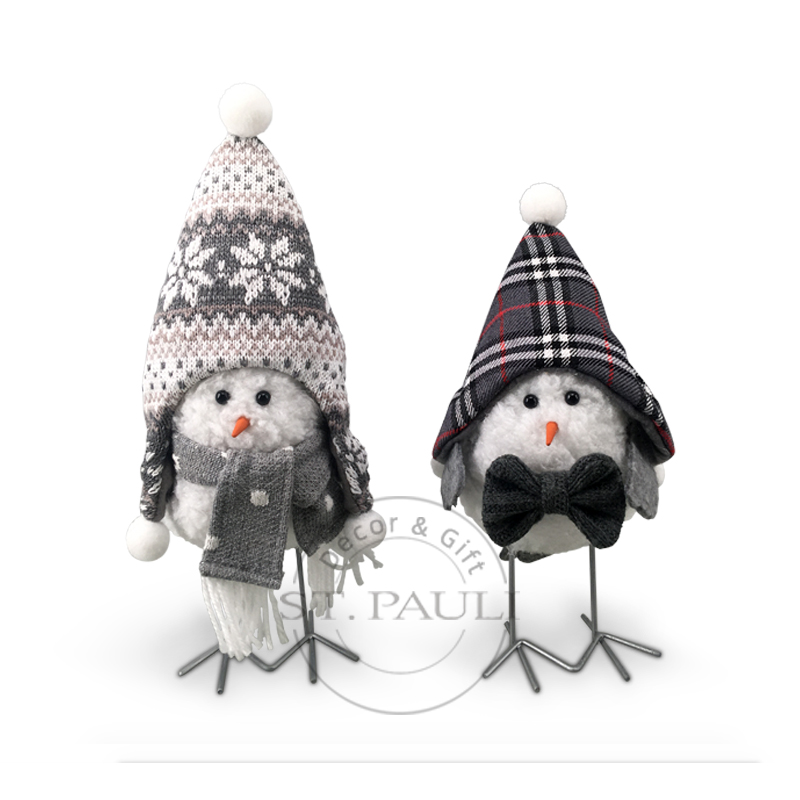 PL7G920 A11''B10'寸 可爱灰白站姿小鸟 毛织布 色织布 桌面小摆饰 A11.B10inch Christmas GW standing birds Knitted fabric Buffalo Plaid Small Tabletop .jpg