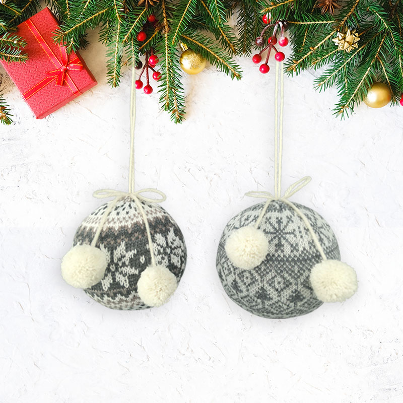 Unique Garland Small Knitted Mini Hanging Decoration Outdoor White Gray Sets Ball Christmas Tree Ornaments