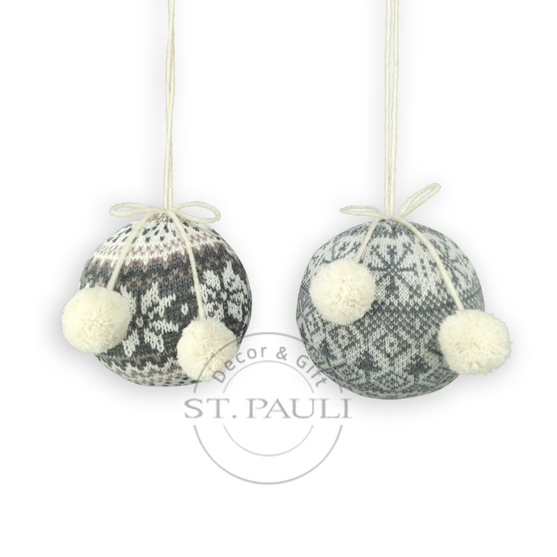 PL7G904AB 4寸灰色羊毛球吊饰 毛织布 绒球 雪花毛织 4inch gray ball of Fleece ornament knitted fabric pompom Snowflower Knitted''.jpg