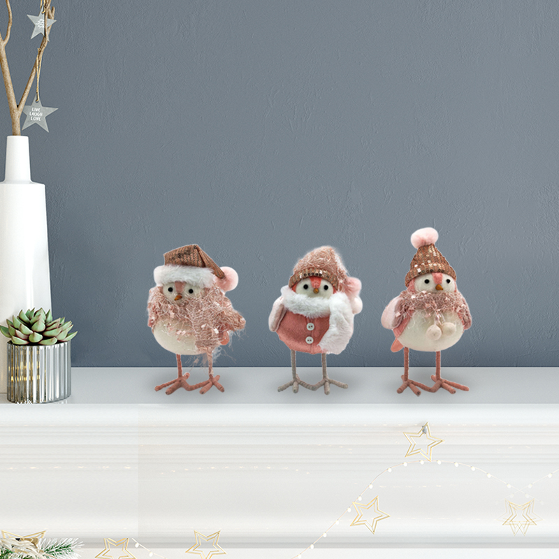Christmas Decor Bird Sequins Pink Christmas Birds Christmas Figurine