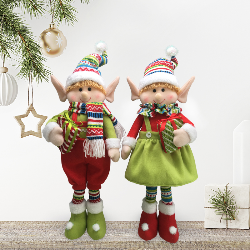 4 Christmas Colorful Boy Girl Elf Plush Doll Toy Tradition Crafts Decor