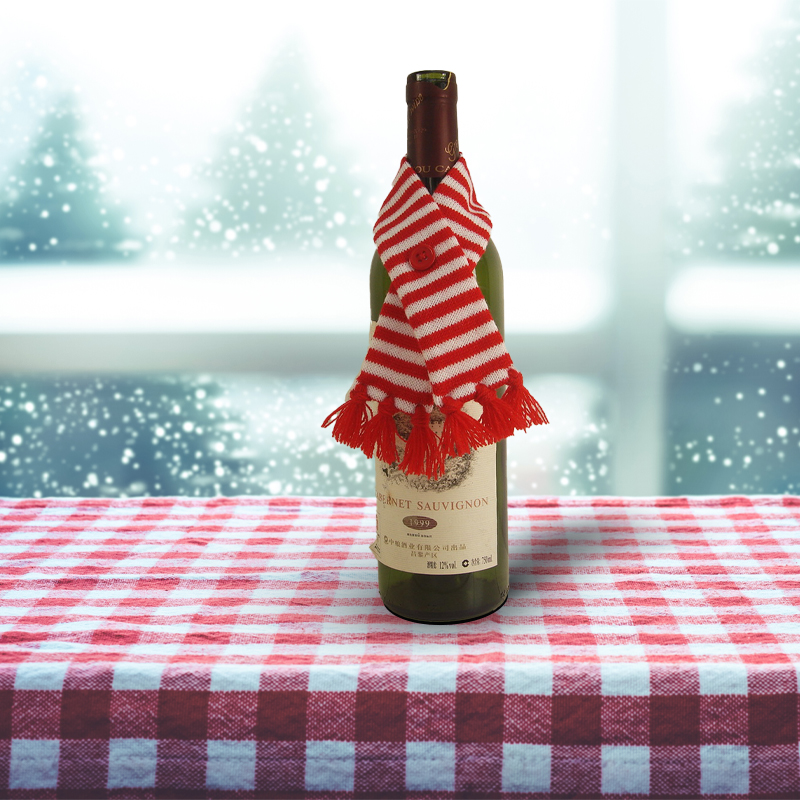 Christmas Scarf and Wine Cover Plaid Christmas Jute Wine Bottle Bag