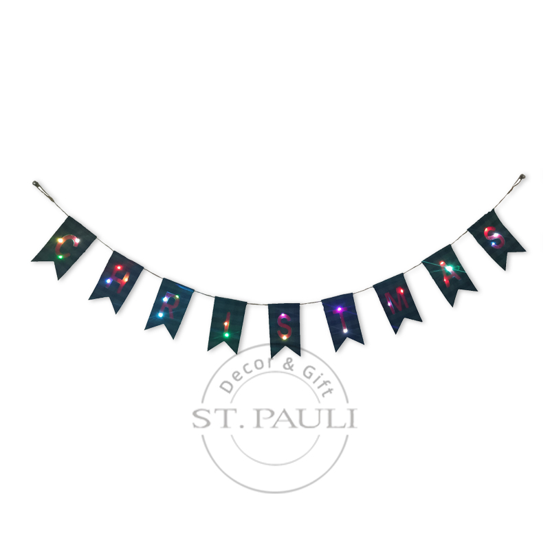PL7C776 灯光100''圣诞拉旗 格子布 吊挂饰 100inch Christmas Garland with Light Scottish grid Ornament .jpg