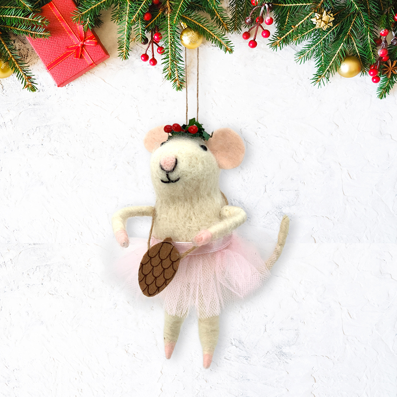 Vintage Xmas Tree Decorations Mice Felt Minnie Ballerina Christmas Mouse Ornament