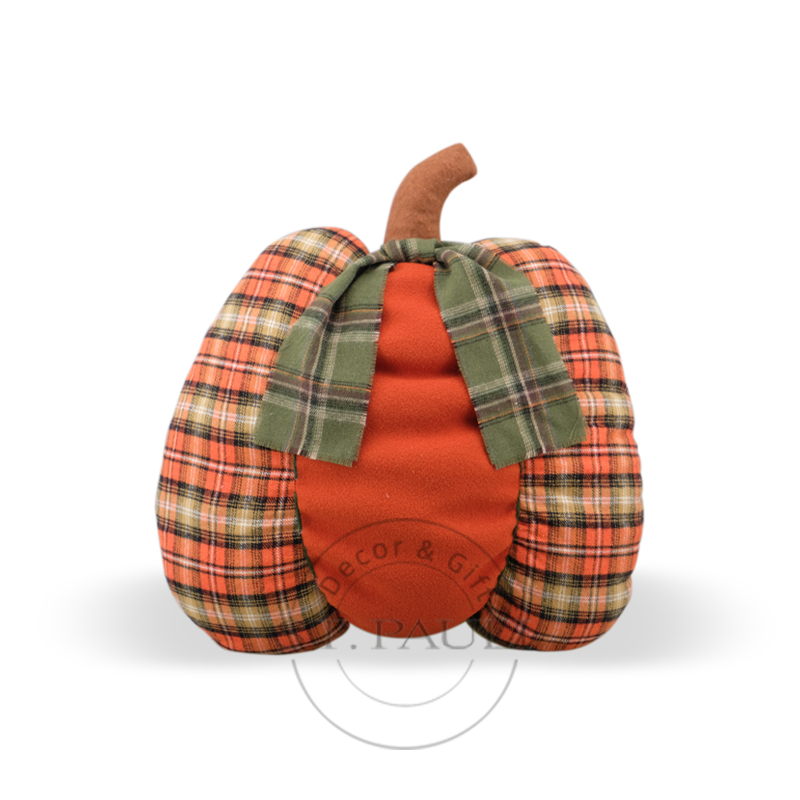 PL2C533 14''X15''x5'秋收南瓜装饰 色格布 桌面摆饰 Harvest Pumpkin Decor Plaid Tabletop 白底图.jpg