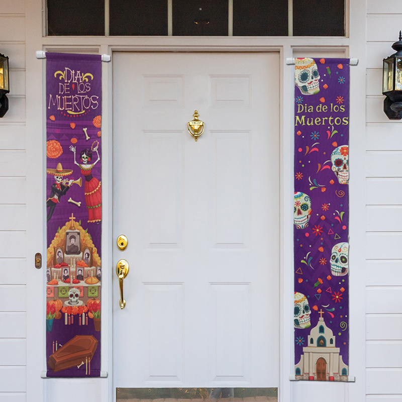 Day of The Dead Porch Sign Door Banner Halloween Outdoor Decor