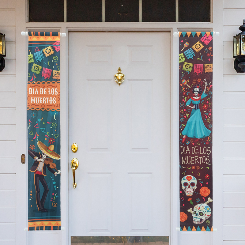 Art Decorations Holiday Halloween Celebration Mexican Holiday Day of the Dead Porch Sign Door Banner