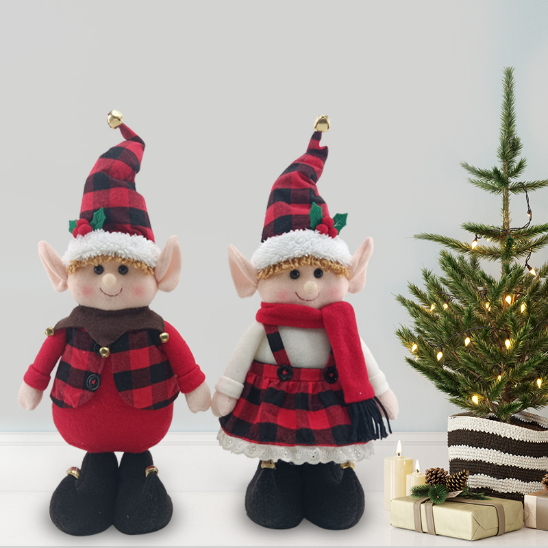 Red- Black Check Christmas Elf Stander 2 Asst Merry Christmas Elf