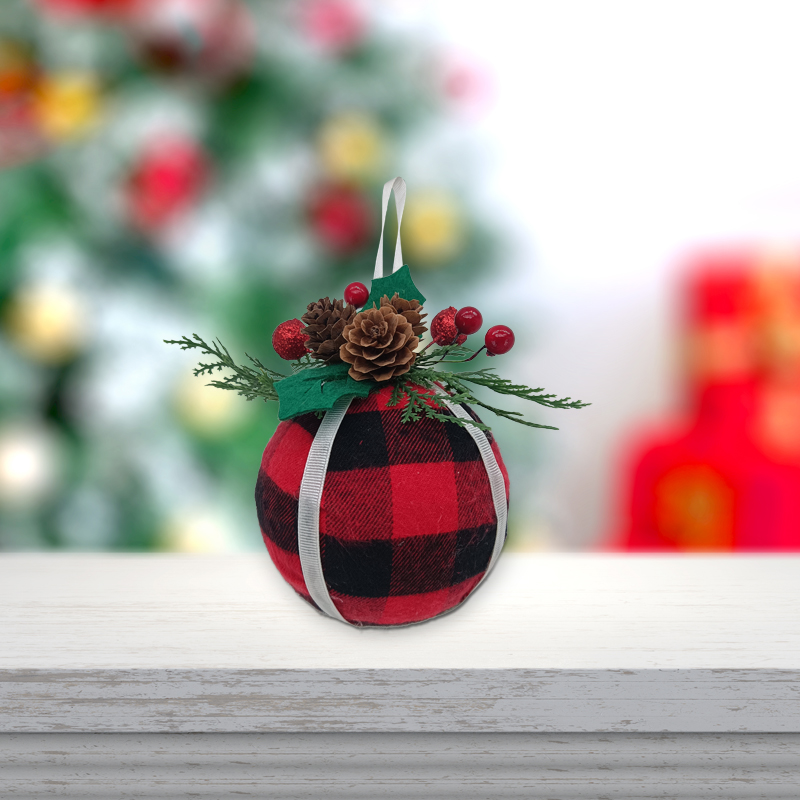 Buffalo Plaid Fabric Ball XMAS Check Ornaments Christmas Tree Decoration
