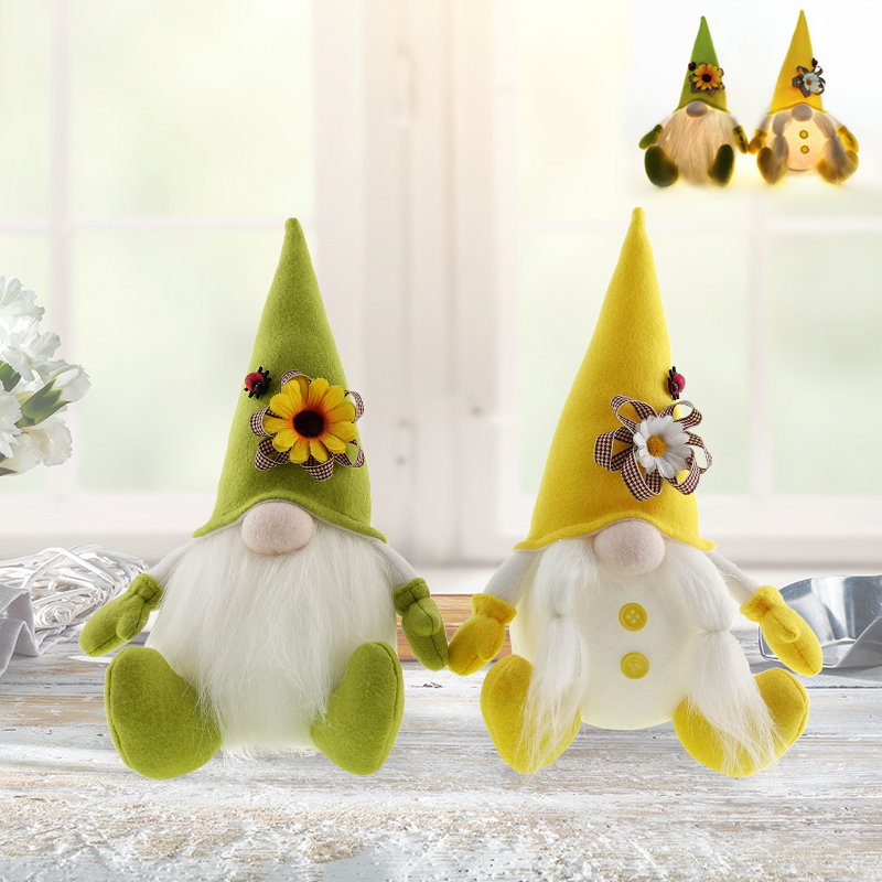 Easter Summer Sunflower  Gnome Sitter With Lights 2 Asst