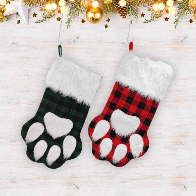 Christmas Stocking Dog New Designs Plush Plaid Stockings