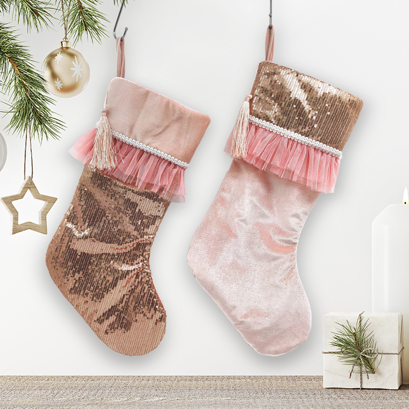 Sequin Christmas Stocking Velvet Tassels New Designs Style