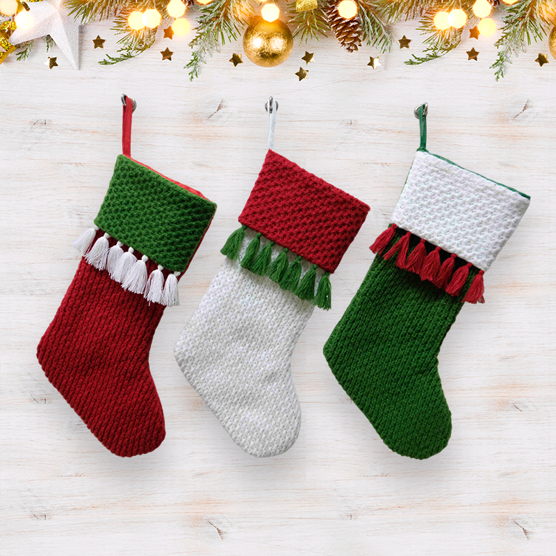 Christmas Stocking With Tassel Red White-Green Stockings New Designs