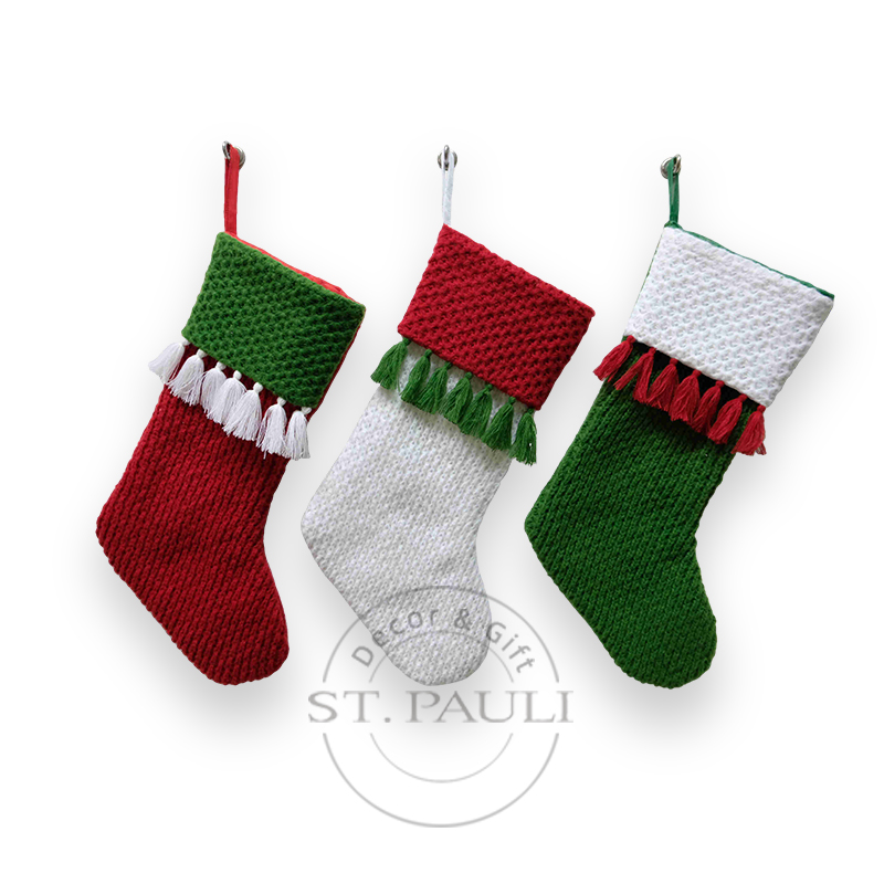 PL7C746ABC 22寸红白绿毛织袜子 毛织布 流苏 圣诞吊饰 22‘’White-Green Knitted Stockings Knitted Christmas Ornament.jpg