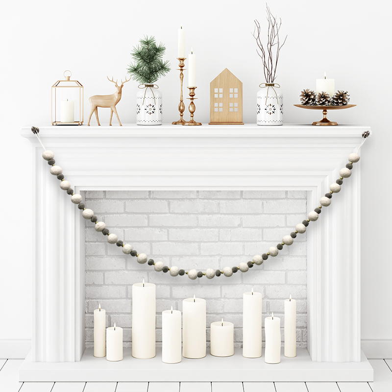New Designs Pom Pom Garland Gray-White Home Outdoor Decor Fireplace Ornament