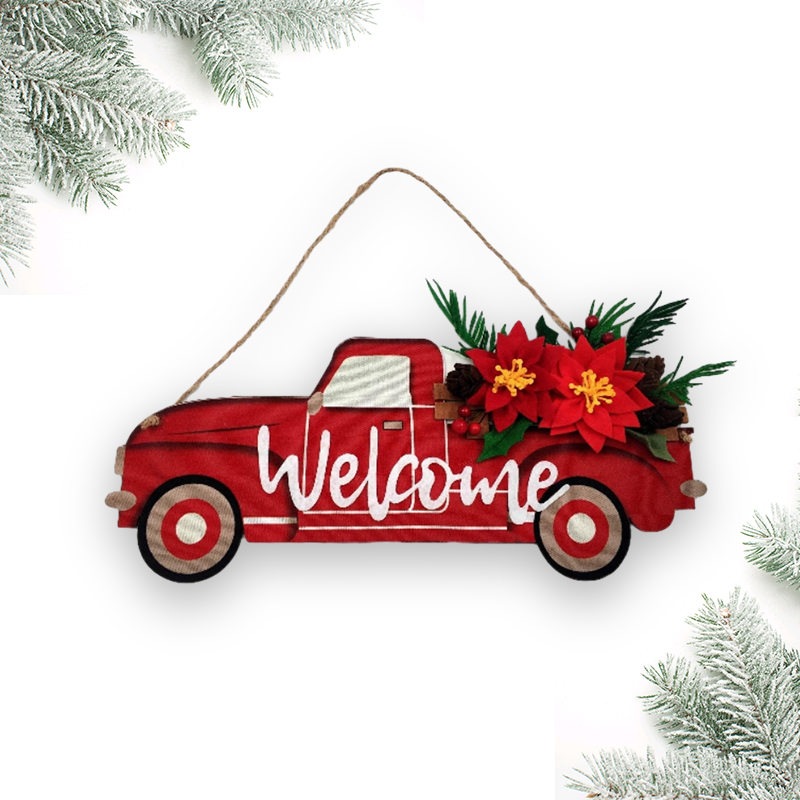 Welcome Sign & Home Sign Red Truck Christmas Decor Holiday