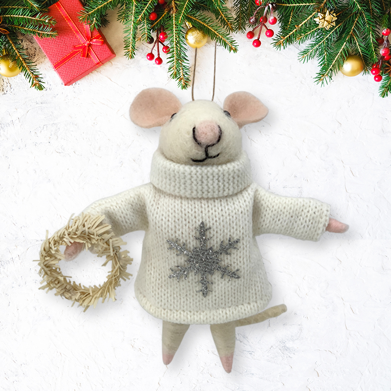 Christmas Mouse Ornament Decoration Felted Wool Ornament