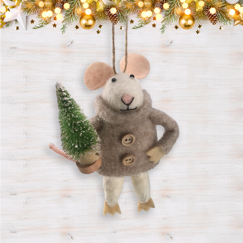 Felted Wool Ornament Small Christmas Mouse gift decor small Christmas Mouse Tree Hanging