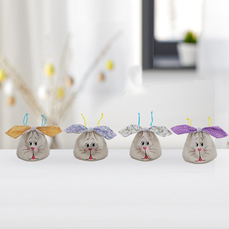 Easter Bunny Bags Plaid Linen Bags Kids Party Gifts