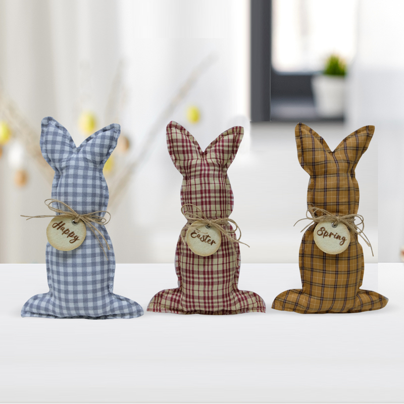 Easter Bunny Toys Plaid Fabric Custom Easter Gift Stuffed Tabletop Decor