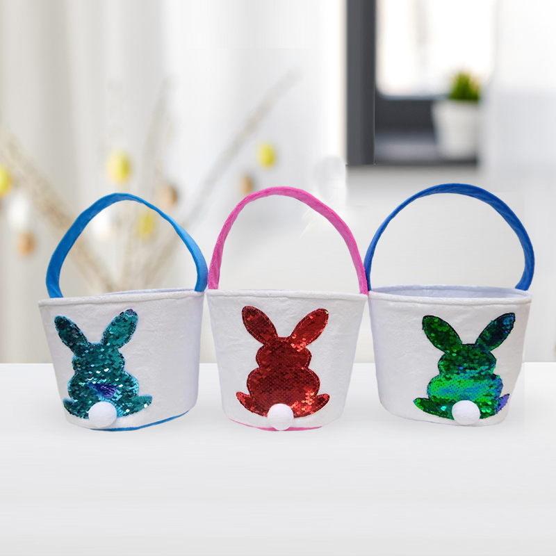 Easter Bucket Fabric New Arrival Canvas Gift Bunny Bag Easter Decoration Sequined Sublimation Easter Basket