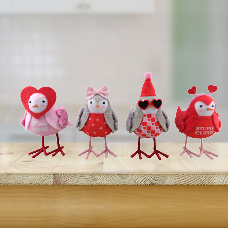 Valentine's Day Stuffed Animals Set Holiday Love Bird Home Tabletop Decor