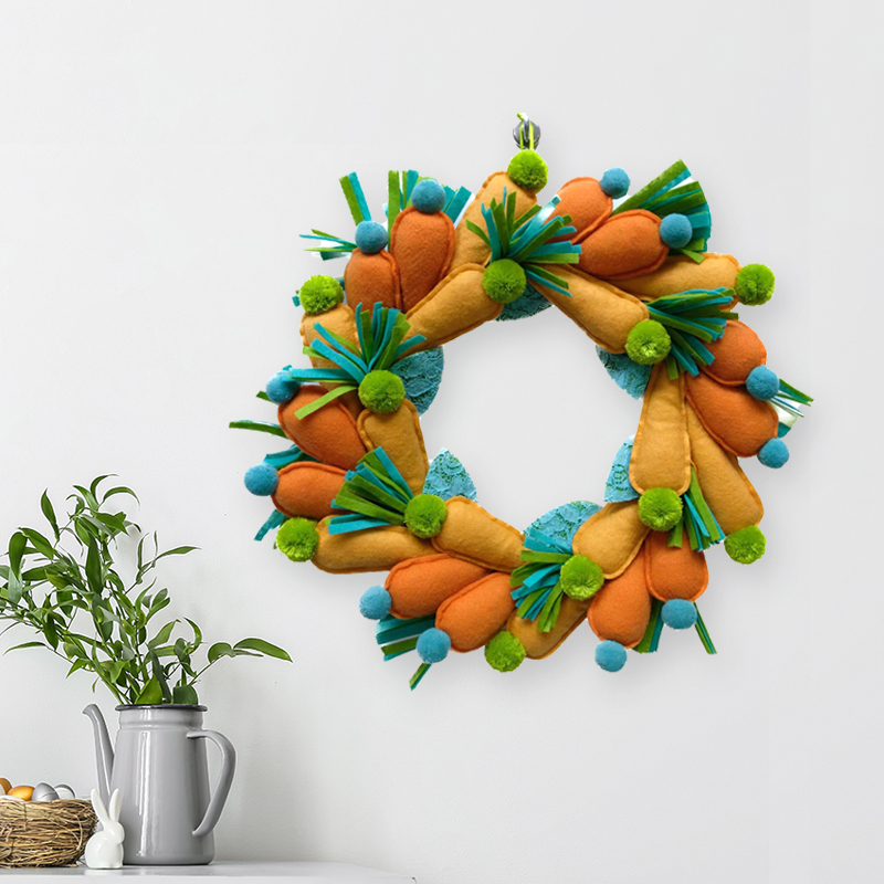 Whimsical Carrot and Pom-Pom Spring Wreath