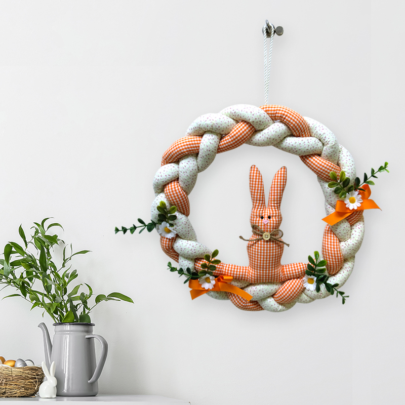 Gingham Bunny Wreath with Orange Accents