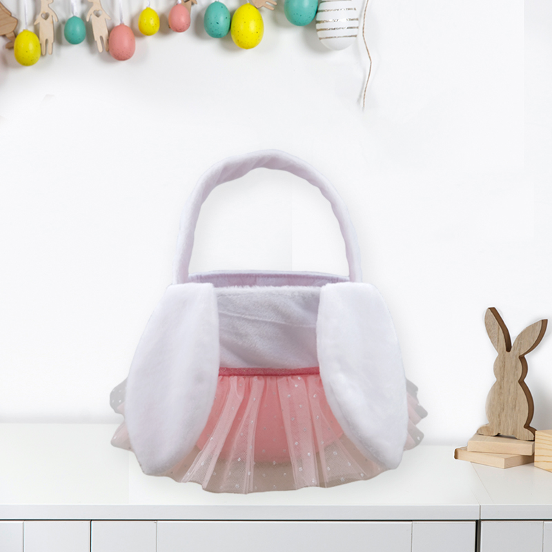 Whimsical Bunny Ears Easter Basket with Tulle Skirt Bunny Tutu Easter Basket for Kids