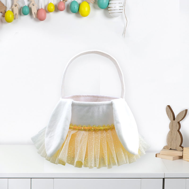 Enchanted Fairy Bunny Ears Basket with Golden Tulle Skirt