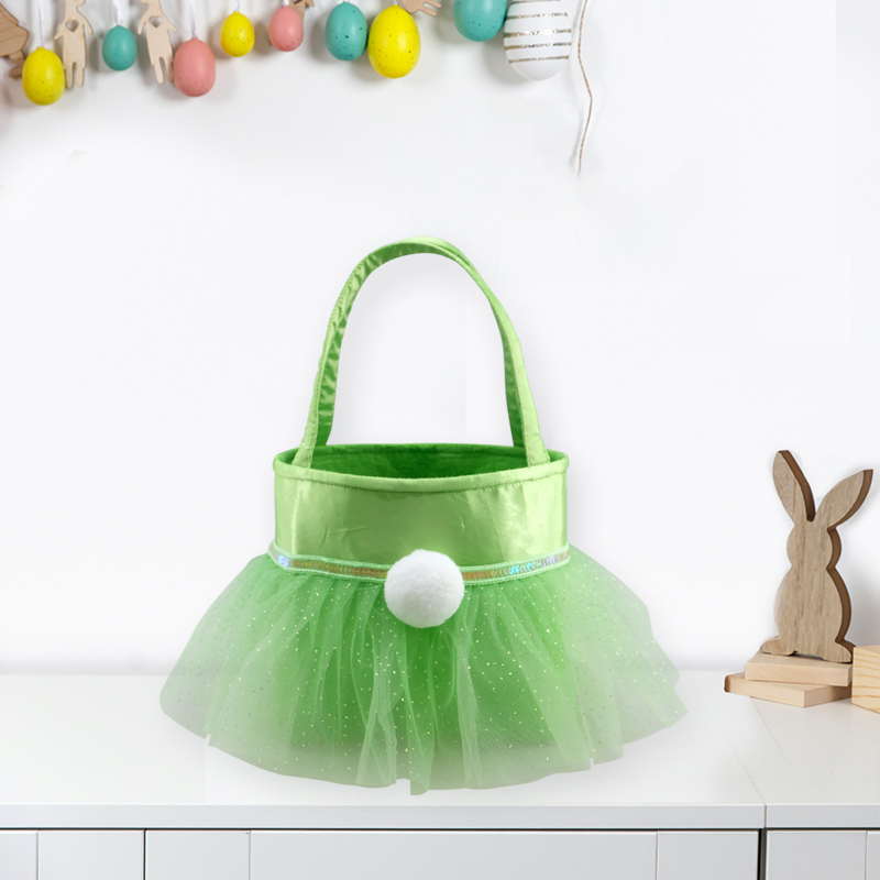 Spring Meadow Bunny Tail Easter Basket with Shimmering Tulle Skirt