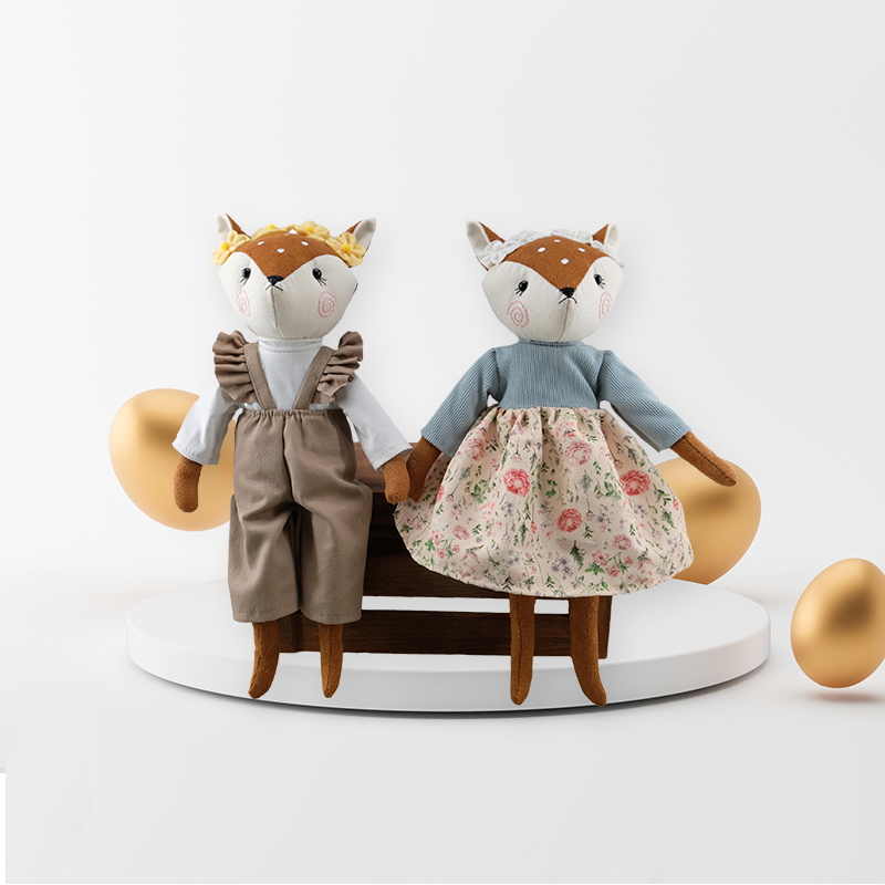 Woodland Fox Pair in Handmade Attire  Easter Home Decor
