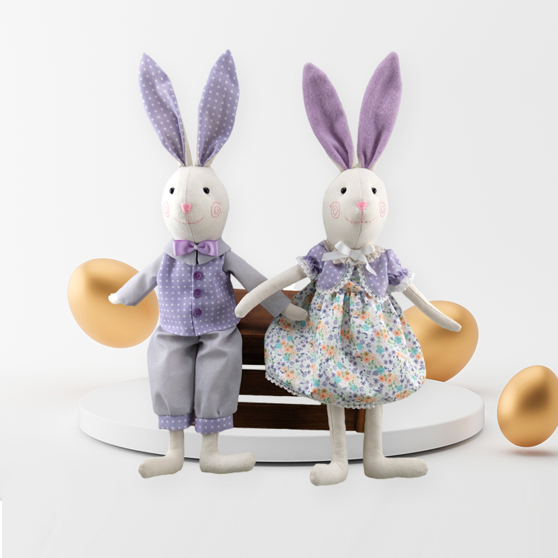 Lavender Elegance Bunny Pair in Spring Attire