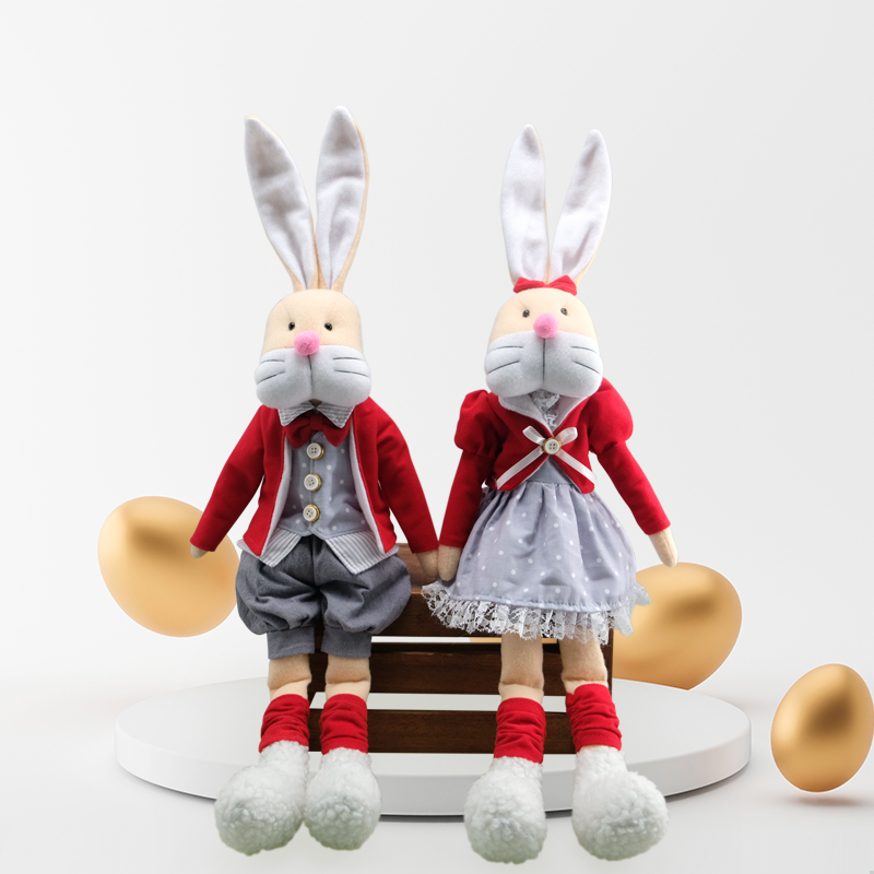 Easter Home Decor Regal Rabbit Couple in Festive Holiday Wear
