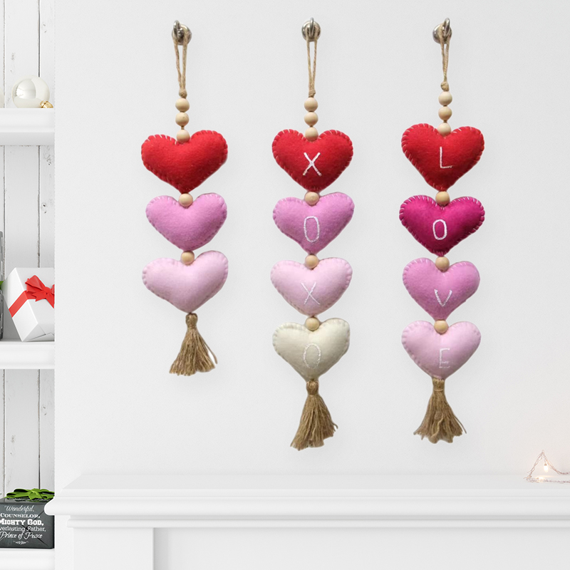 Love Heart Hanging Charms - Stitched Letter Series