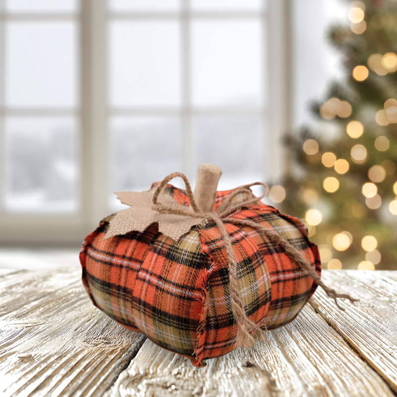 PL2C484A 8''X4.5''寸丰收节格布南瓜 色格布 小摆饰 Harvest Plaid Pumpkin Plaid Tabletop' 场景图.jpg