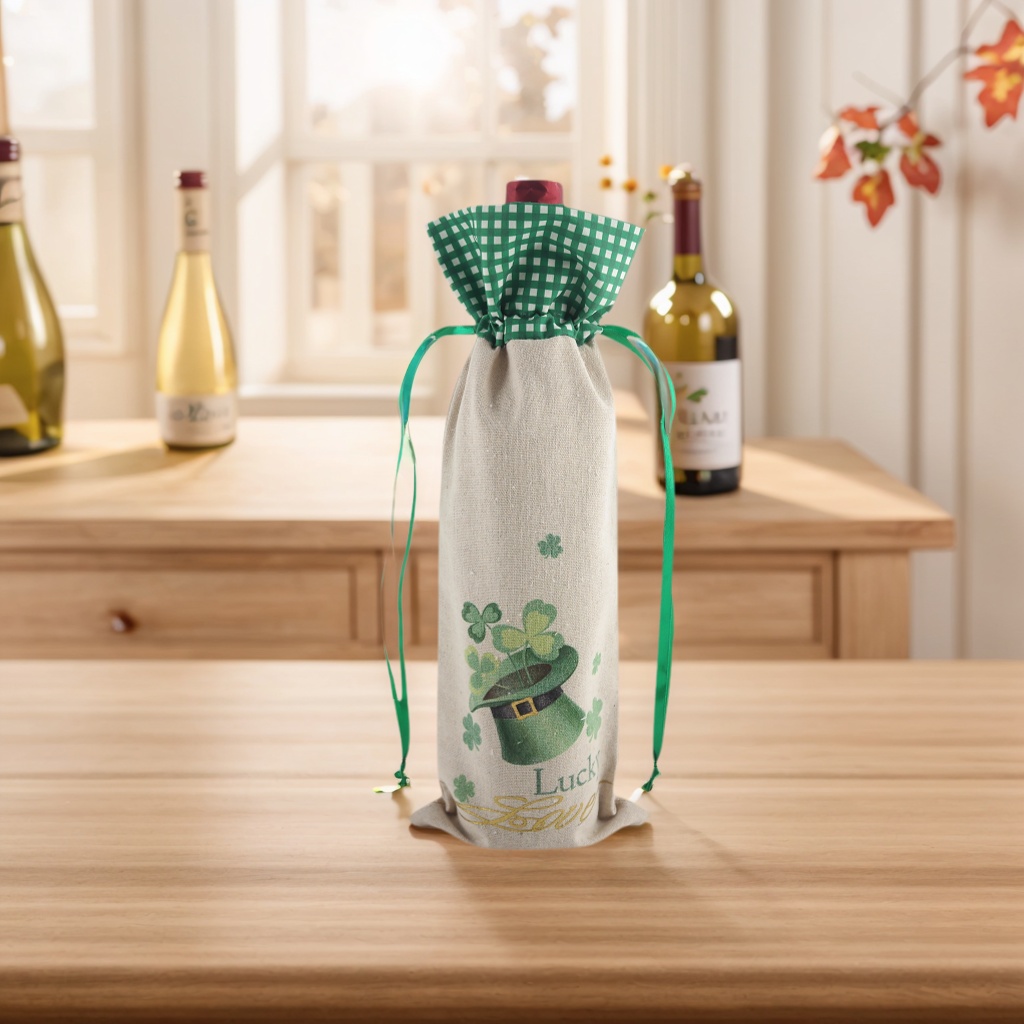 St Patricks Day Decorations Custom Drawstring Wine Bottle Bag