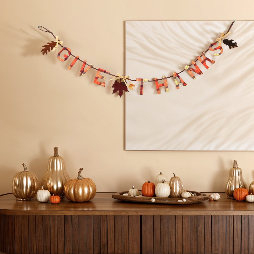 Home Decoration Wall Pieces Handmade Gift Thanksgiving Flag Felt Banner