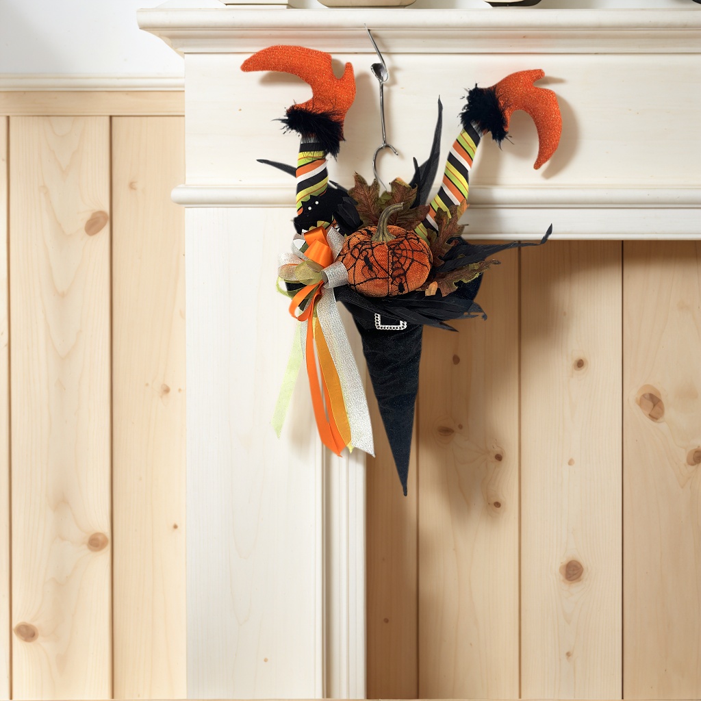 Pumpkin Indoor Legs Fabric Halloween Door Hanger Witch Hat Decoration