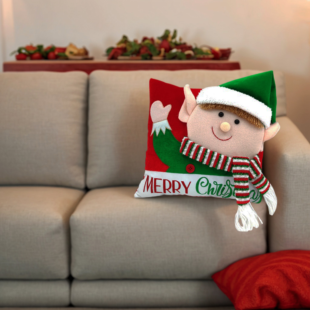 Christmas Embroidered Elf Decoration Throw Decorative Cute Plush Pillow